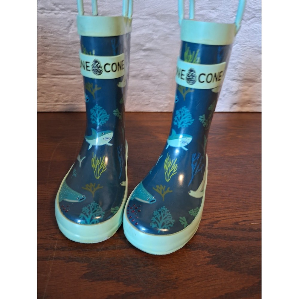 Lone Cone Kids Shark Rain Boots Blue Mint Green Rubber Waterproof Wellies Size 7